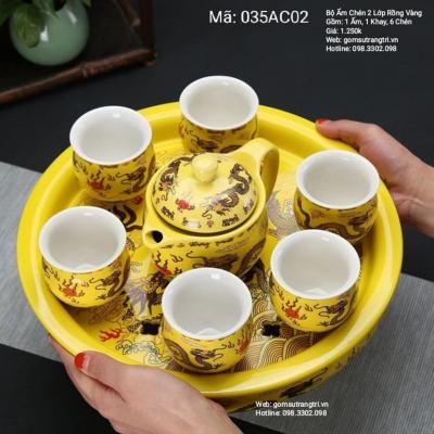 BỘ ẤM CHÉN 2 LỚP RỒNG VÀNG